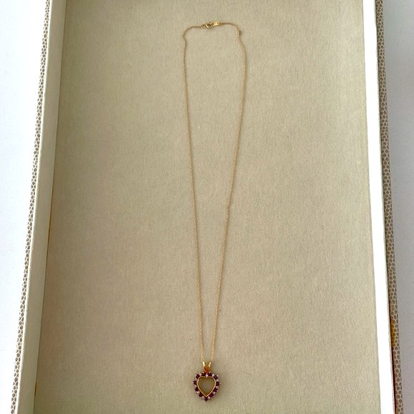 New! Amethyst & Diamond Open Heart Gold Necklace - Picture 6 of 9